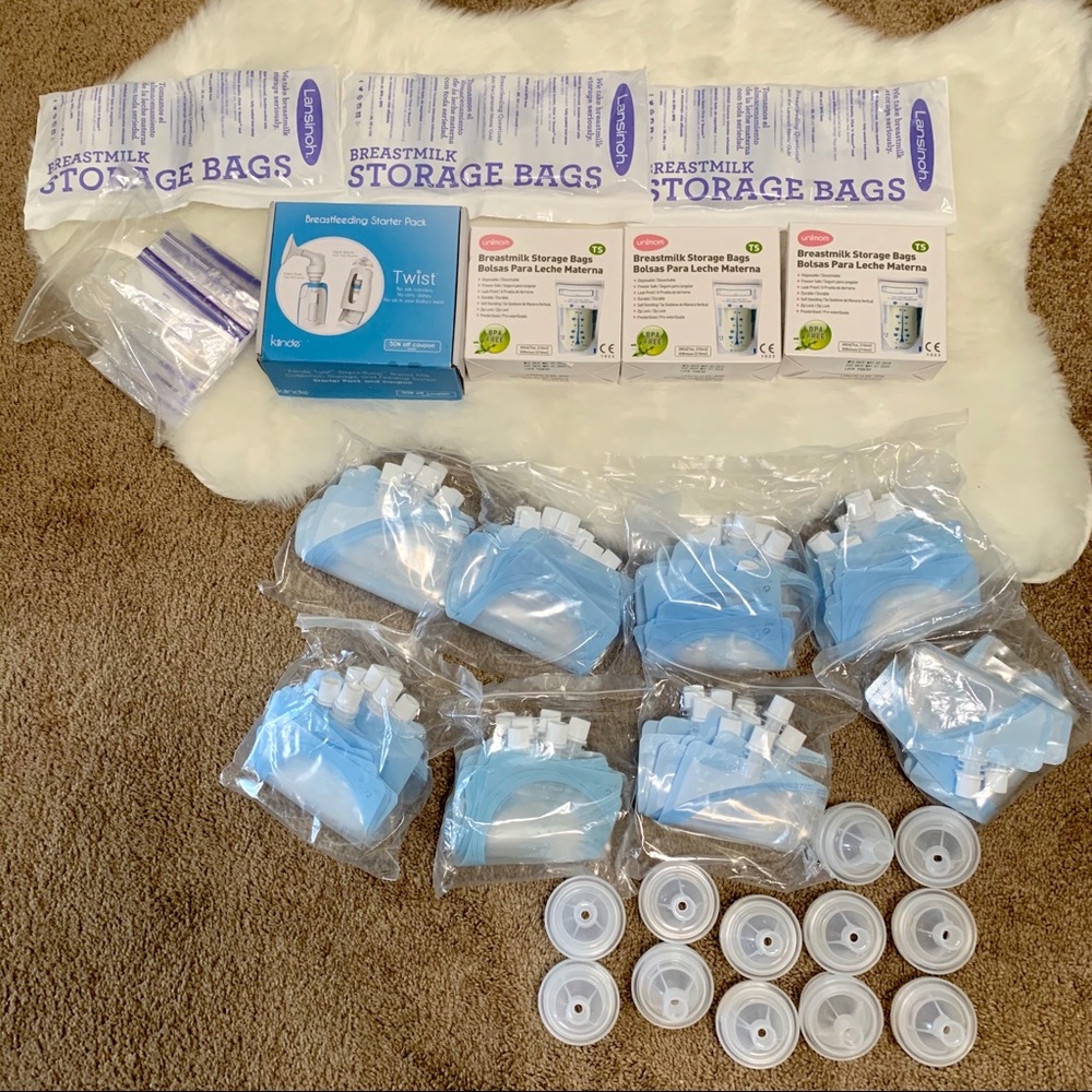 Breastmilk storage bags and bottles
